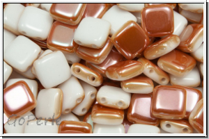 TILE-Beads, 6x6mm, white, alabaster, half copper luster, 25 Stk.