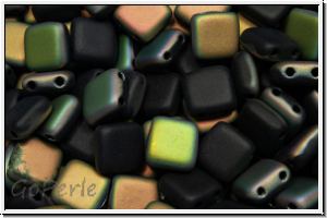 TILE-Beads, 6x6mm, black, op., half vitrail, matte, 25 Stk.