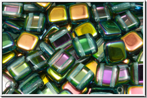 TILE-Beads, 6x6mm, aqua, trans., half vitex cuprum, 25 Stk.