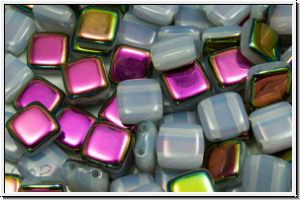 TILE-Beads, 6x6mm, white, opal, half vitex, 25 Stk.