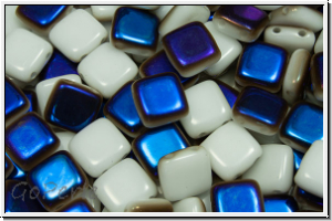 TILE-Beads, 6x6mm, white, alabaster, half azuro, 25 Stk.