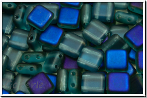 TILE-Beads, 6x6mm, aqua, trans., half azuro, matte, 25 Stk.