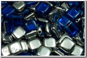 TILE-Beads, 6x6mm, capri blue, trans., half silver, 25 Stk.