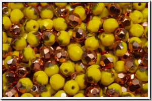 Bhm. Glasschliffperle, feuerpol., 4mm, yellow, op., half capri gold, 50 Stk.