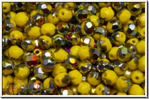 Bhm. Glasschliffperle, feuerpol., 4mm, yellow, op., half marea, 50 Stk.