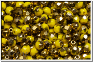 Bhm. Glasschliffperle, feuerpol., 4mm, yellow, op., half brass, 50 Stk.