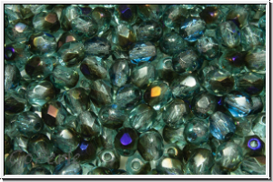 Bhm. Glasschliffperle, feuerpol., 4mm, aqua, trans., half zairit, 50 Stk.