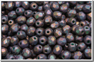 Bhm. Glasschliffperle, feuerpol., 4mm, turquoise, op., vega iris., matte, 50 Stk.