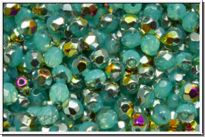 Bhm. Glasschliffperle, feuerpol., 4mm, aqua, lt., opal, half marea, 50 Stk.