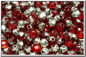 Bhm. Glasschliffperle, feuerpol., 4mm, siam, trans., half silver, 50 Stk.