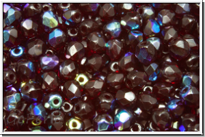 Bhm. Glasschliffperle, feuerpol., 4mm, garnet, trans., AB, 50 Stk.