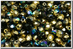 Bhm. Glasschliffperle, feuerpol., 4mm, black, op., golden AB, 50 Stk.