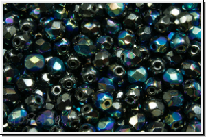 Bhm. Glasschliffperle, feuerpol., 4mm, black, op., AB, luster, 50 Stk.