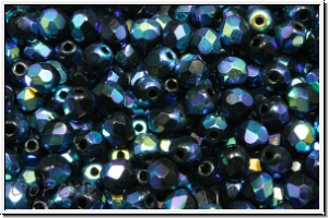 Bhm. Glasschliffperle, feuerpol., 4mm, black, op., full blue star, 50 Stk.