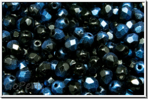 Bhm. Glasschliffperle, feuerpol., 4mm, black, op., half night blue, 50 Stk.