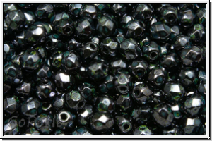 Bhm. Glasschliffperle, feuerpol., 4mm, black, op., blue/brown marbled, 50 Stk.