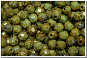 Bhm. Glasschliffperle, feuerpol., 4mm, olivine, dk., op., dk. picasso, 50 Stk.