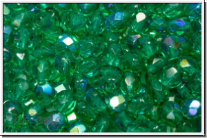 Bhm. Glasschliffperle, feuerpol., 4mm, emerald, lt., trans., AB, 50 Stk.