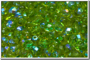 Bhm. Glasschliffperle, feuerpol., 4mm, olivine, trans., AB, 50 Stk.