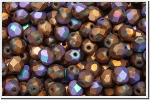 Bhm. Glasschliffperle, feuerpol., 4mm, crystal, trans., glittery bronze, matte, 50 Stk.