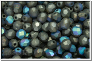 Bhm. Glasschliffperle, feuerpol., 4mm, crystal, trans., glittery graphite, matte, 50 Stk.