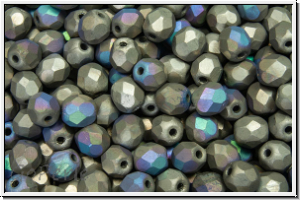 Bhm. Glasschliffperle, feuerpol., 4mm, crystal, trans., glittery argentic, matte, 50 Stk.