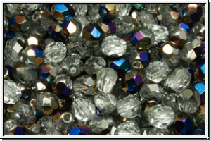 Bhm. Glasschliffperle, feuerpol., 4mm, crystal, trans., half earth met., 50 Stk.