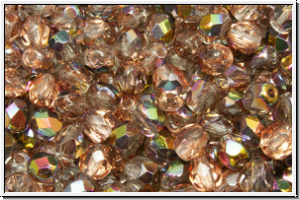 Bhm. Glasschliffperle, feuerpol., 4mm, crystal, trans., half rose gold, 50 Stk.