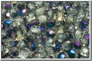 Bhm. Glasschliffperle, feuerpol., 4mm, crystal, trans., half blue flair, 50 Stk.