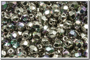 Bhm. Glasschliffperle, feuerpol., 4mm, crystal, trans., full nickel plated, AB, 50 Stk.