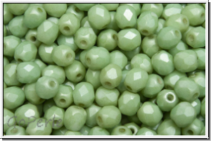 Bhm. Glasschliffperle, feuerpol., 4mm, white, op., lt. green marbled, matte, 50 Stk.