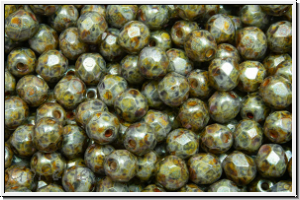 Bhm. Glasschliffperle, feuerpol., 4mm, white, op., blue/brown mineralic, 50 Stk.