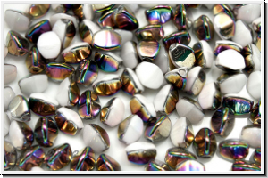 PB-02010-28101, Pinch Beads, 5x3mm, white, opal, vitrail, half, 65 Stk.