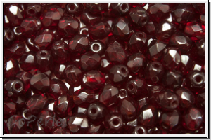 Bhm. Glasschliffperle, feuerpol., 4mm, garnet, trans., 50 Stk.