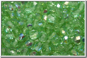 Bhm. Glasschliffperle, feuerpol., 4mm, chrysolite, trans., AB, 50 Stk.