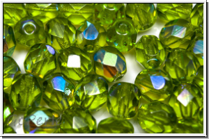 Bhm. Glasschliffperle, feuerpol., 6mm, olivine, lt., trans., AB, 25 Stk.