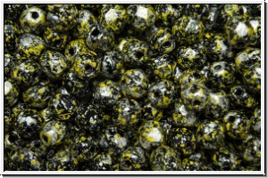 Bhm. Glasschliffperle, feuerpol., 4mm, black, op., yellow, tweedy, 50 Stk.