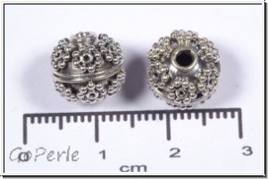 Silberperle, 925er Silber, Kugel, Blmchenmuster, ca. 10 mm