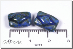 bhm. Glasperle, Kissen, 8,5x12,5x7mm, op blue/picasso, 5 Stk.