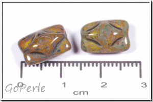 bhm. Glasperle, Kissen, 8,5x12,5x7mm, lt. topaz opal/picasso, 5 Stk.