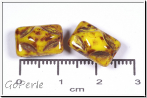 bhm. Glasperle, Kissen, 8,5x12,5x7mm, yellow/picasso, opaque, 5 Stk.