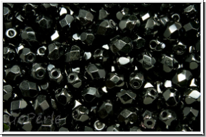 Bhm. Glasschliffperle, feuerpol., 4mm, black, op., 50 Stk.