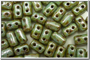 RUL-03000-65455, Rulla Beads, 3x5mm, white, op., green/brown marbled, 100 Stk. (ca. 11 g)