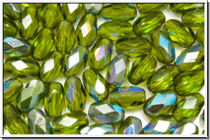 Bhm. Glasschliffperle, Olive, 6x4mm, olivine, trans., AB, 25 Stk.