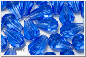 Bhm. Glasschliffperle, Tropfen, 10x7mm, sapphire, trans., 10 Stk.