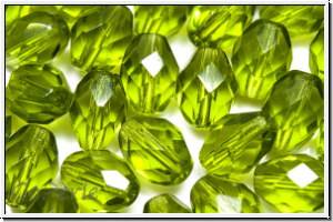 Bhm. Glasschliffperle, Olive, 9x7mm, olivine, trans., 25 Stk.