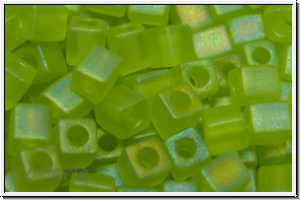 SB-04-0143fr, MIYUKI Squares, 4mm, green, lime, trans., matte, AB, 15g