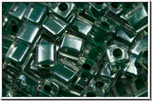 SB-04-0217, MIYUKI Squares, 4mm, crystal, trans., dk. green-ld., 15g