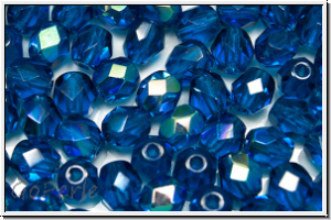 Bhm. Glasschliffperle, feuerpol., 5,5mm, blue zircon, trans., AB, 25 Stk.