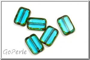 bhm. Glasperle, table cut, Rechteck, 12x8mm, aqua, trans., dk. picasso, 5 Stk.